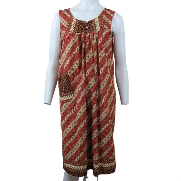 Vintage Handmade Hawaiian House Patio Dress Muumuu M Sleeveless Knee Length - Picture 2 of 10